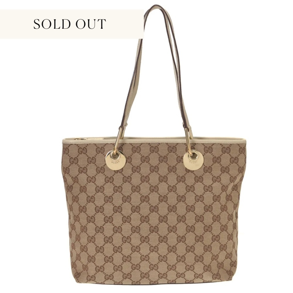 Gucci Brown Monogram GG Canvas Tote with Gold Hardware
